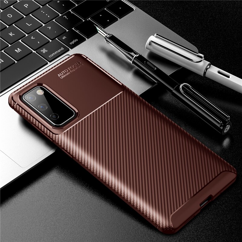 Soft Shockproof Carbon Fiber Case For Xiaomi POCO M3 Case TPU Silicone Anti-Knock Protective Case For Pocophone M3 6.53inch: For POCO X3 / Brown