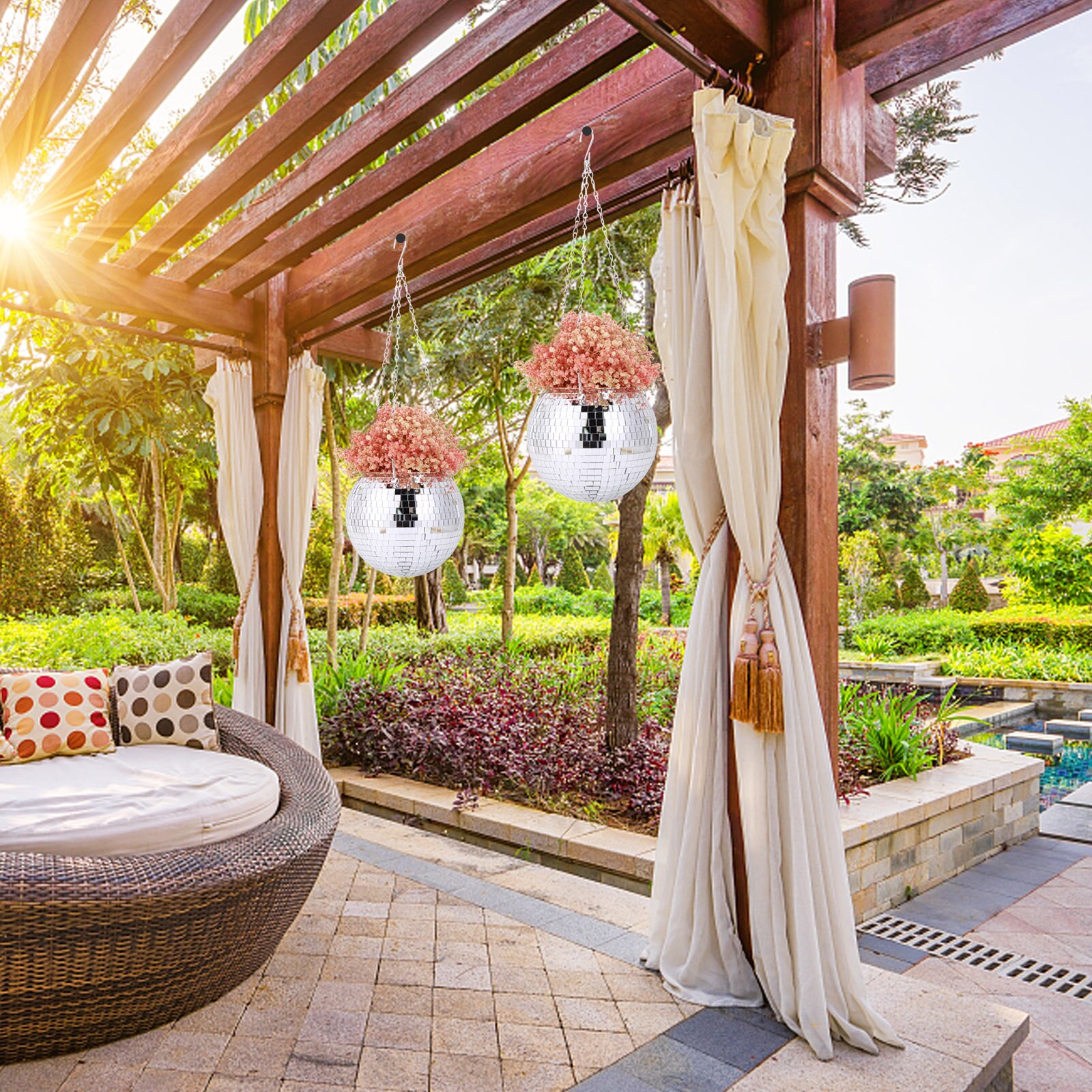 Mirror Hemisphere Flowerpot Hanging Basket Basketball-Shaped Hanging Pot Mirror Ball Flowerpot Office Garden Ornaments