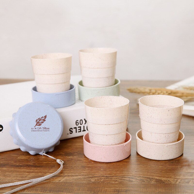 Portable Straw Wheat Plastic Telescopic Drinking Collapsible Folding Cup Travel Camping Convenient Easy To Carry Travel Bottle