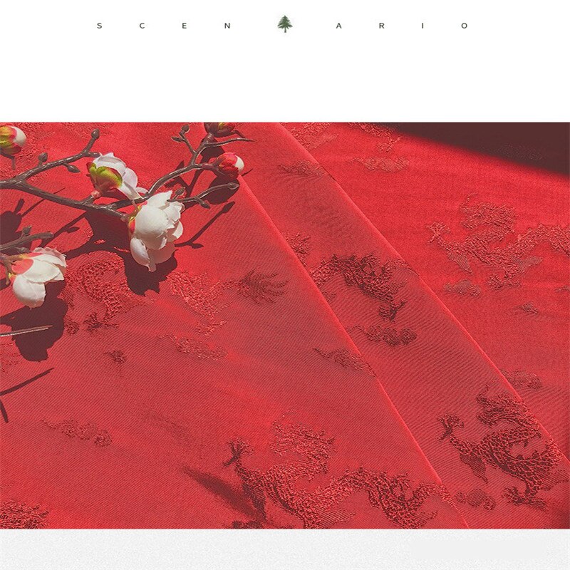 CF1052 Chinese Traditional Silky/Cotton Fabric Chinese Wedding Clothing Dragon Jacquard Red Fabrics DIY Materials