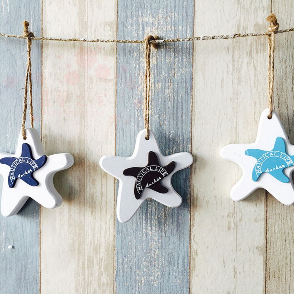 1PC Mediterranean Starfish Hung Fish Nautical Decor hang small adorn Crafts Wood Fish/decorated marine pendant