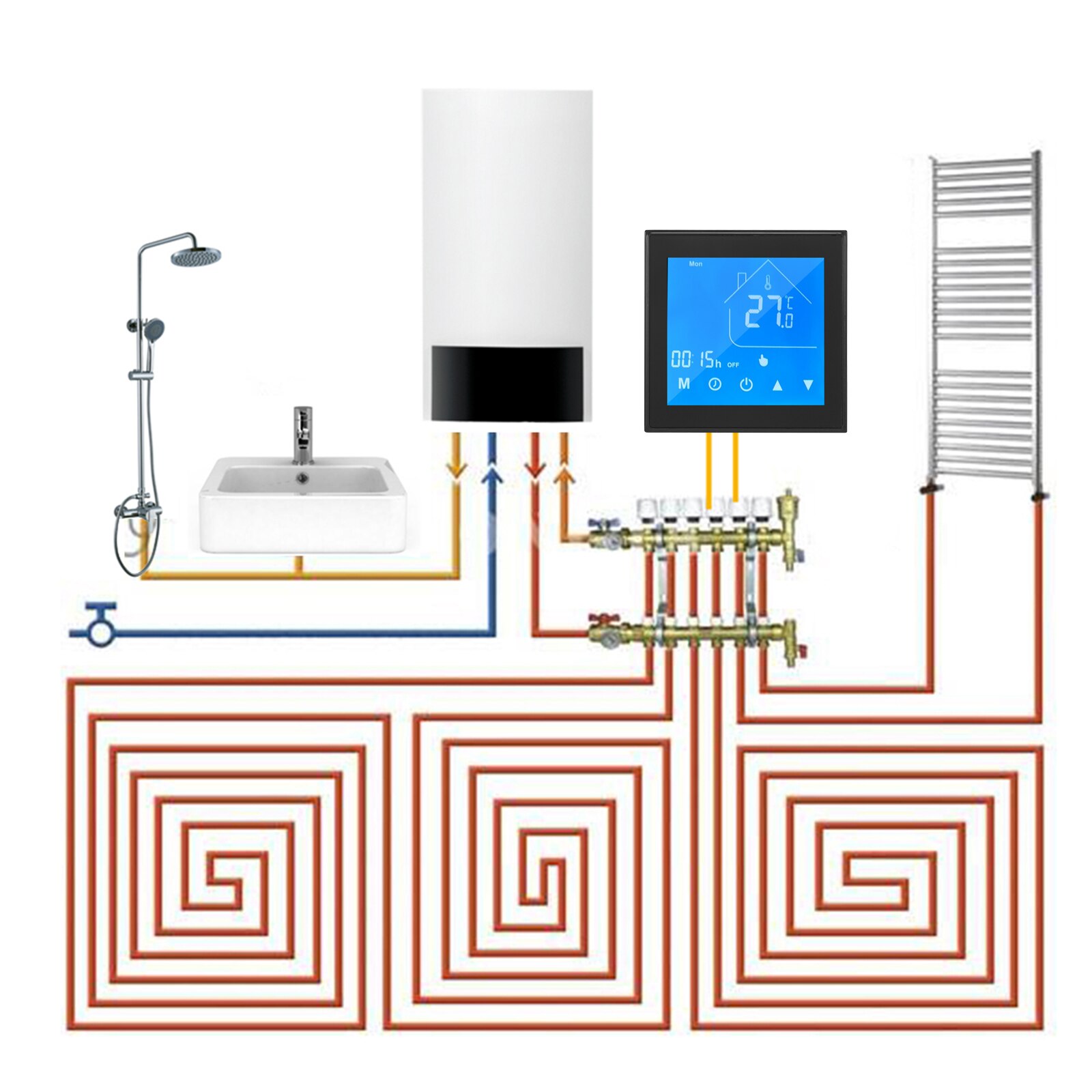 WiFi Smart Thermostat Temperature Controller LCD Display Week Programmable for Water Heating Ewelink Compatible with Alexa