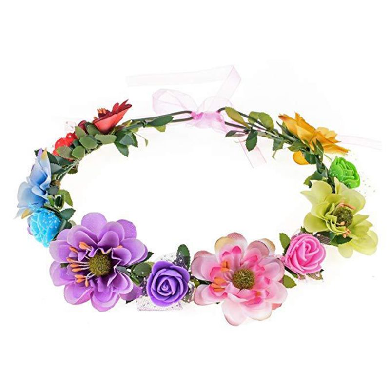 Diadema de flores rosa hecha a mano para niña y mujer, guirnalda Floral, banda para el pelo, corona, decoración ajustable, tocado de boda