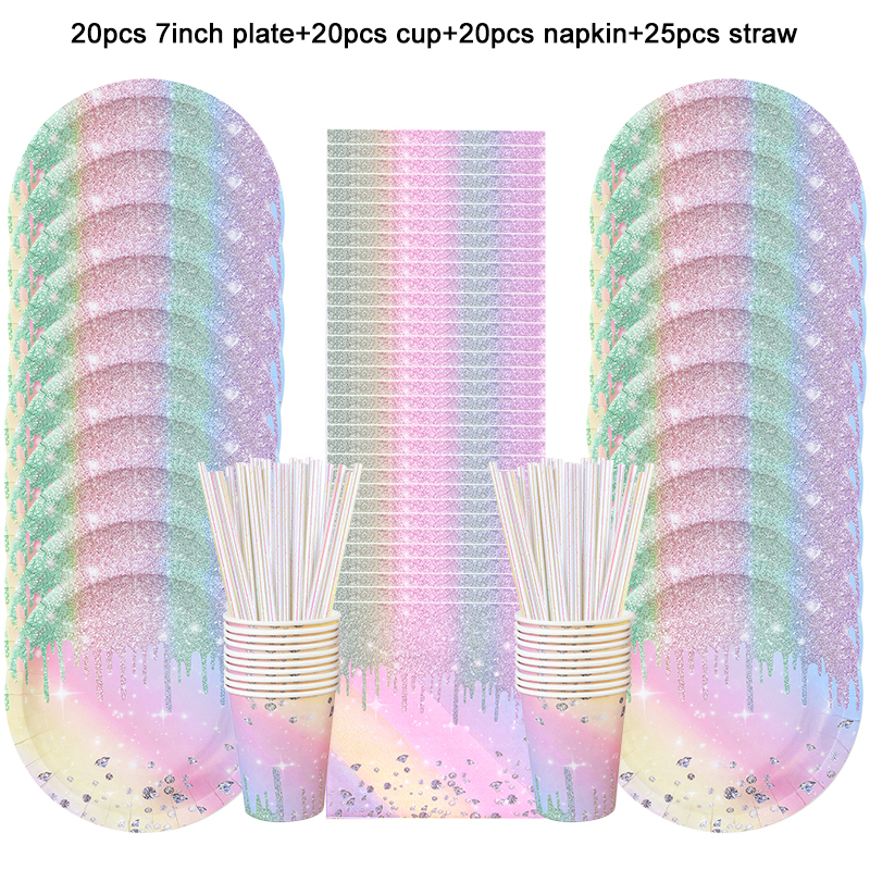 Iridescent Diamond Disposable Tableware Set Paper Plate Cup Napkins Girls Kids Birthday Party Decoration Supplies Baby Shower: MINT GREEN