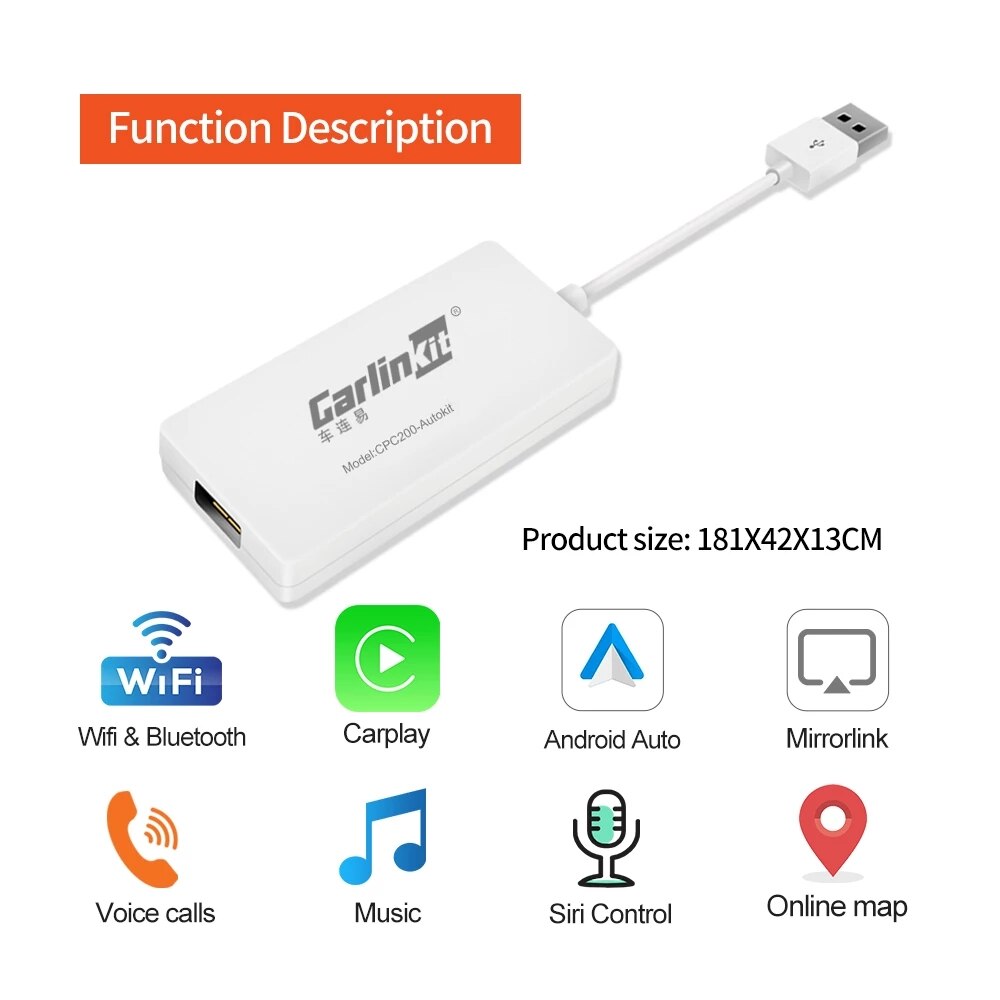 Carlinkit USB CarPlay Dongle/Android Auto para Android reproductor Multimedia Android iPhone Android teléfono inalámbrico Autokit blanco