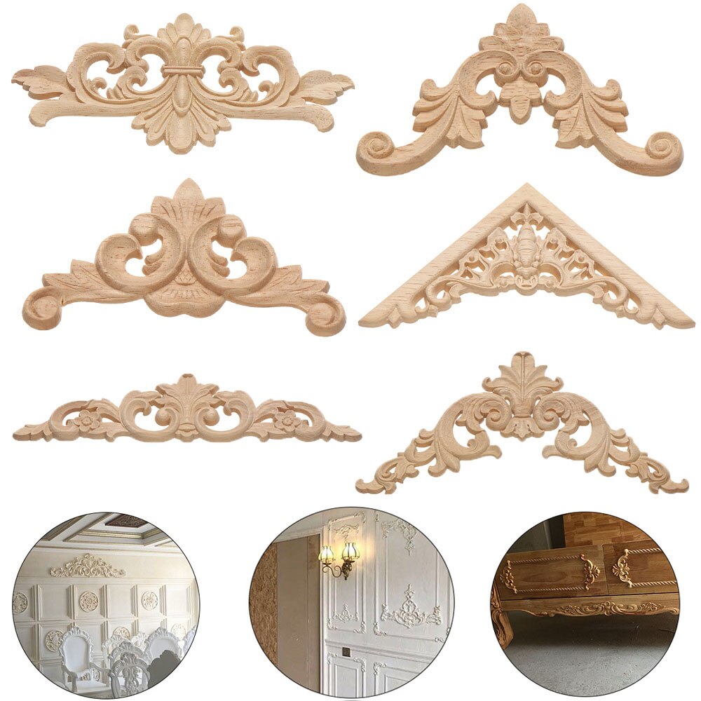 Multi-styles Unique Furniture Parts Rubber Natural Floral Wood Carved Corner Appliques Frame Wall Door Decoration Crafts