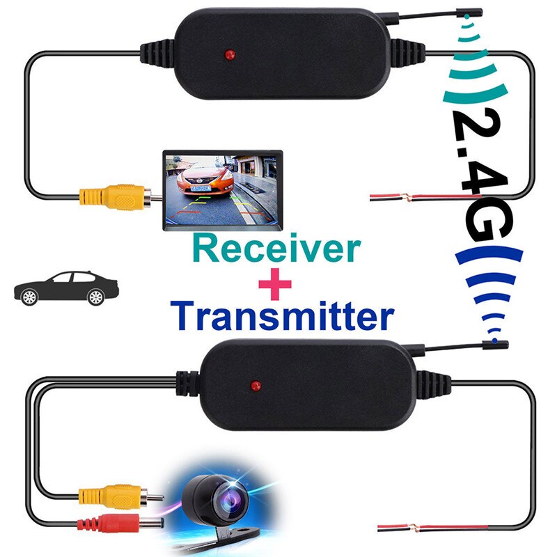 Richer-R Transmetteur Vidéo Sans Fil 2.4GHz Voiture | Kit Émetteur + Récepteur Caméra De Recul AV - 50-100m Portée