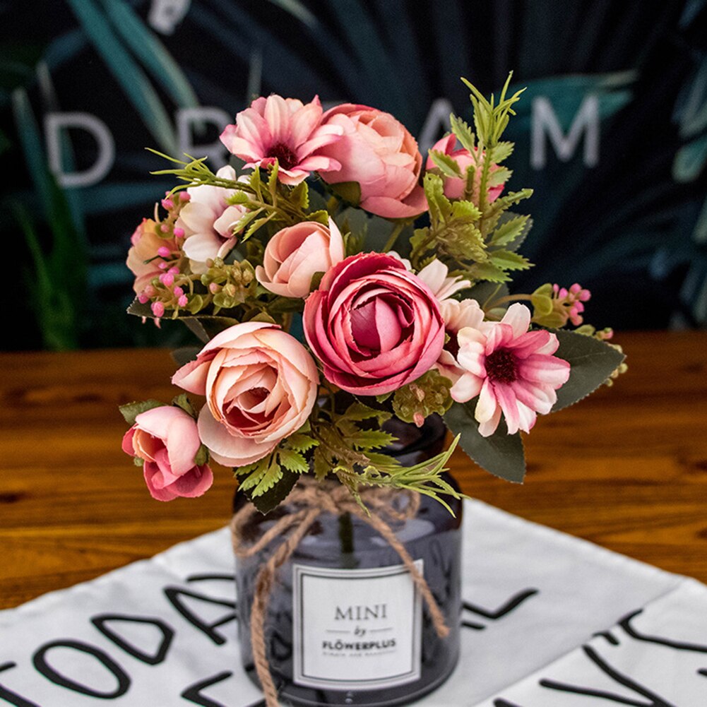 Ikke-falmende kunstig blomst rose marguerit blade naturlig buket gør-det-selv buket bryllupsfest boligindretning искусственный букет
