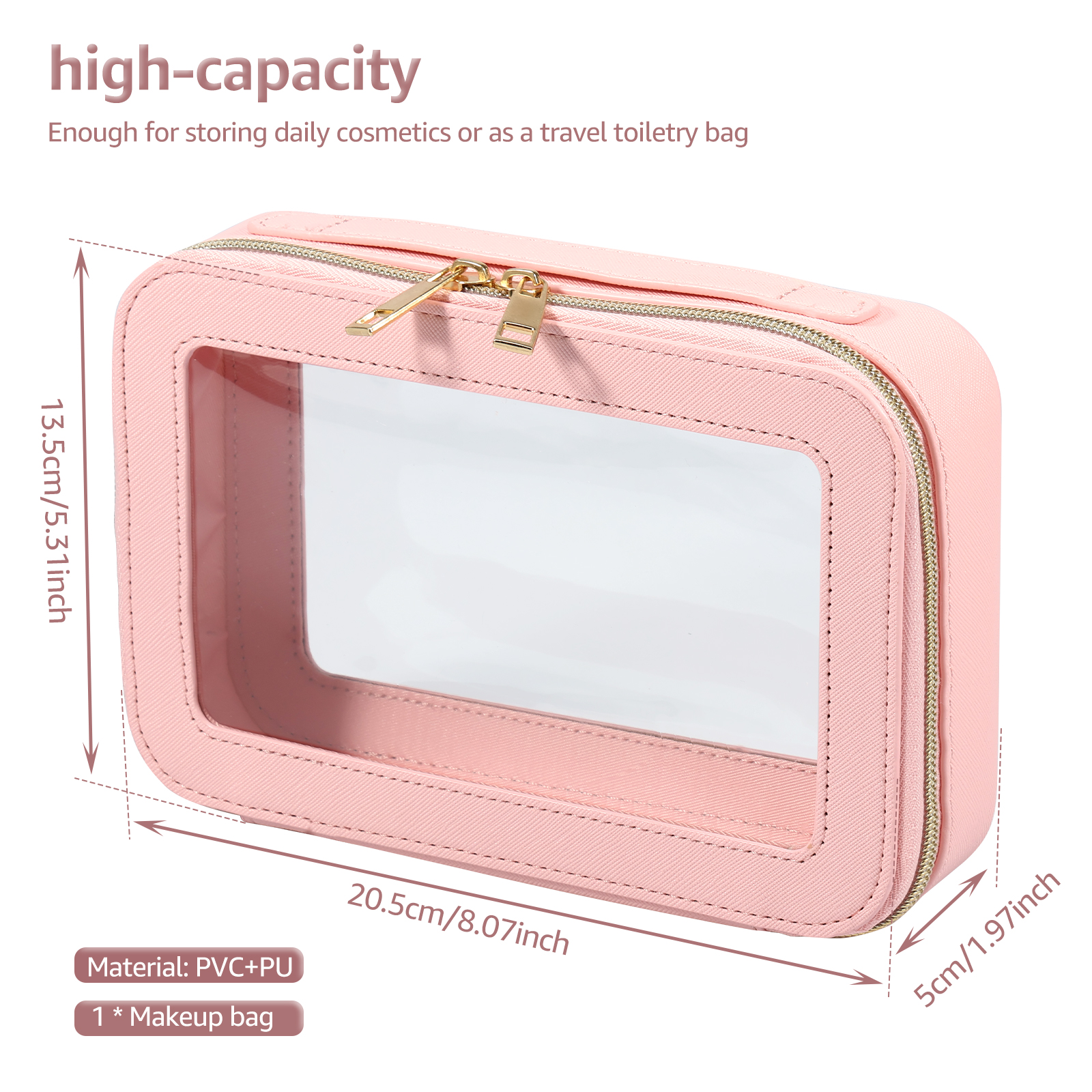 Bolsa de cosméticos pequeña, bolsa de maquillaje transparente de PVC con cremallera, bolsa de aseo impermeable de viaje, organizador de artículos cuadrado multifuncional para mujer