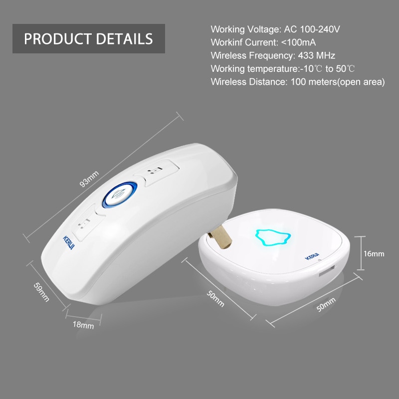 KERUI Home Security Wireless Welcome Emergency Alarm Door Bell 433MHz Entry Door Alert Waterproof Button Doorbell