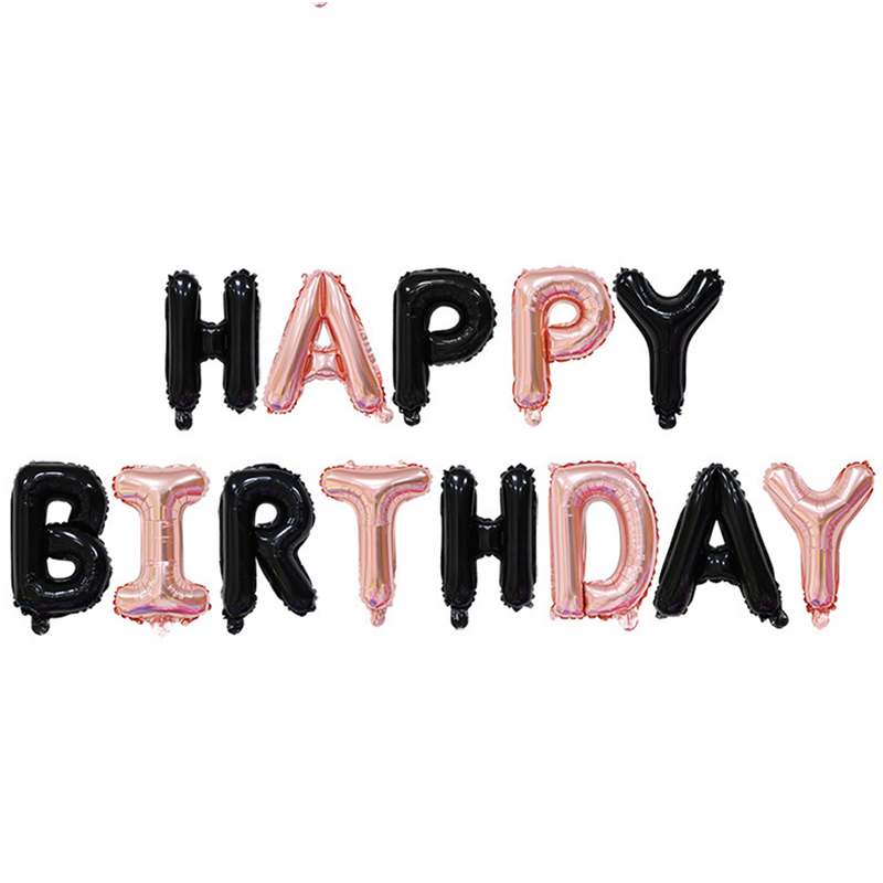 13Pcs/Set Happy Birthday Decoration Balloons Rose Gold Letter Foil Ballons Birthday Party Decorations Globos Balony Anniversaire: Rose gold black