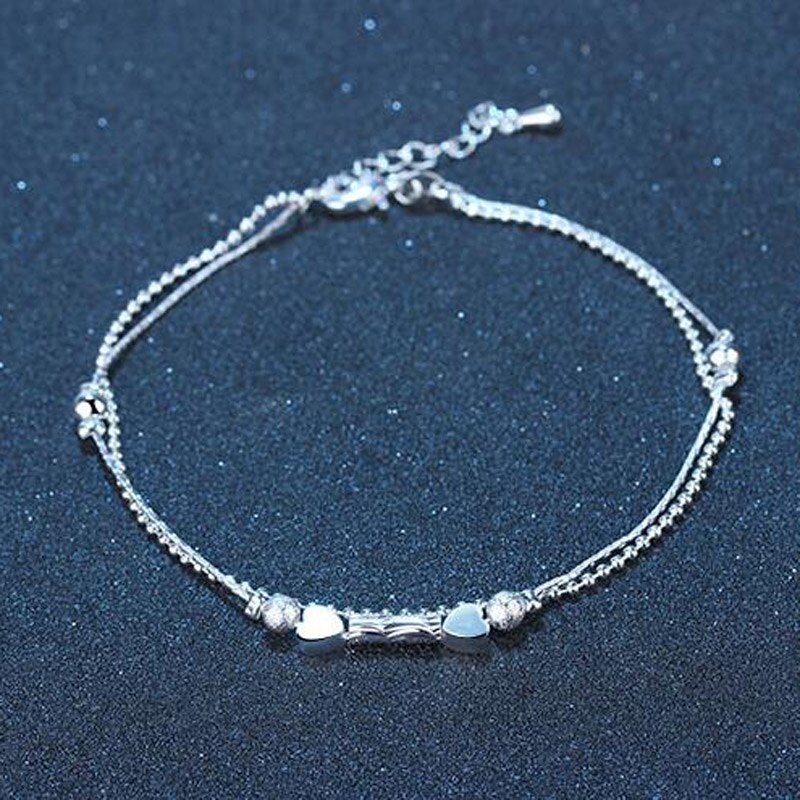Fot ankelband dam 925 silver fotlänkar armbandskedja för kvinnor älskar hjärta hänge fot pulseras smycken