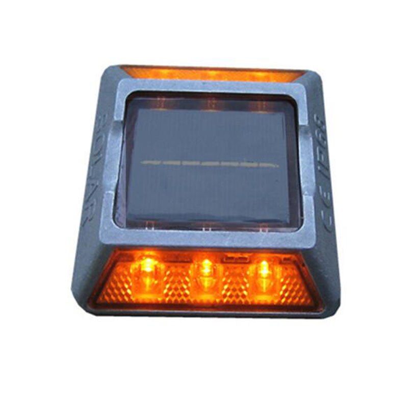 6pcs Yellow Flashing LED light Aluminum Solar Road Stud for traffic safety with Yellow Flashing LED light: Flat type