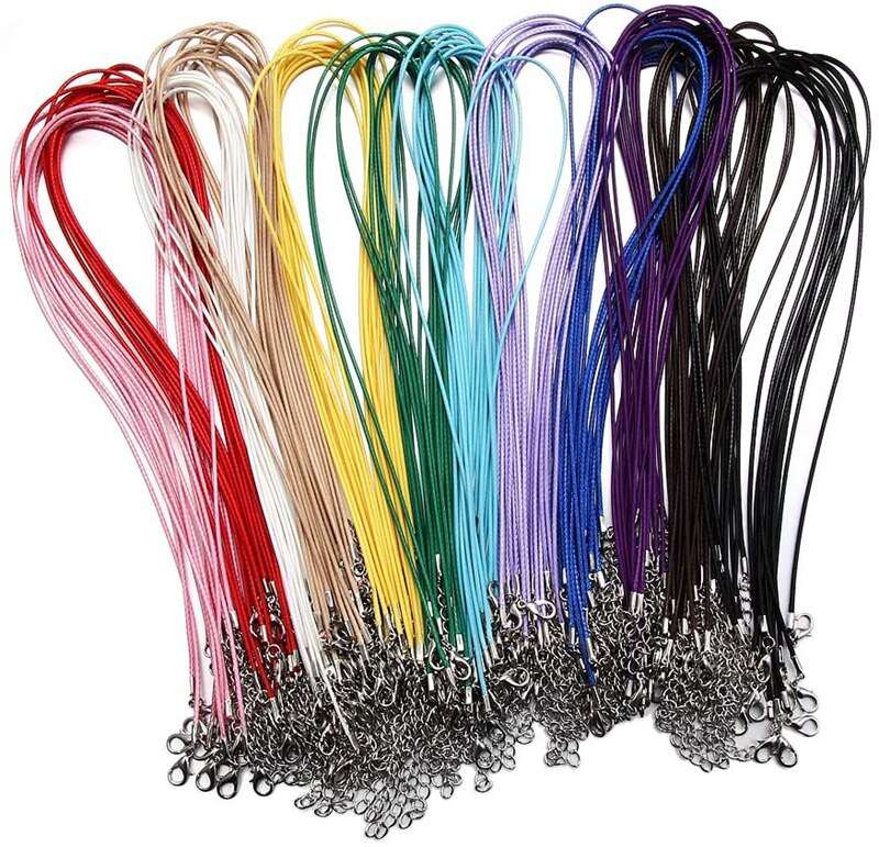 10/20/50 Uds. Colgante de collar de cordón de cadena de cuerda de hilo encerado de cuero colorido para manualidades de joyería de cuerda con cierre de langosta hecho a mano