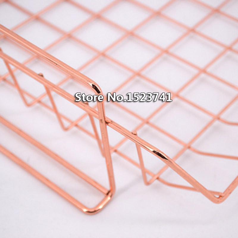 1 pcs Rose Gold Electroplated File Tray Desk Organizer Desktop Office Home Holder Book Stand Stackable basket storage rack