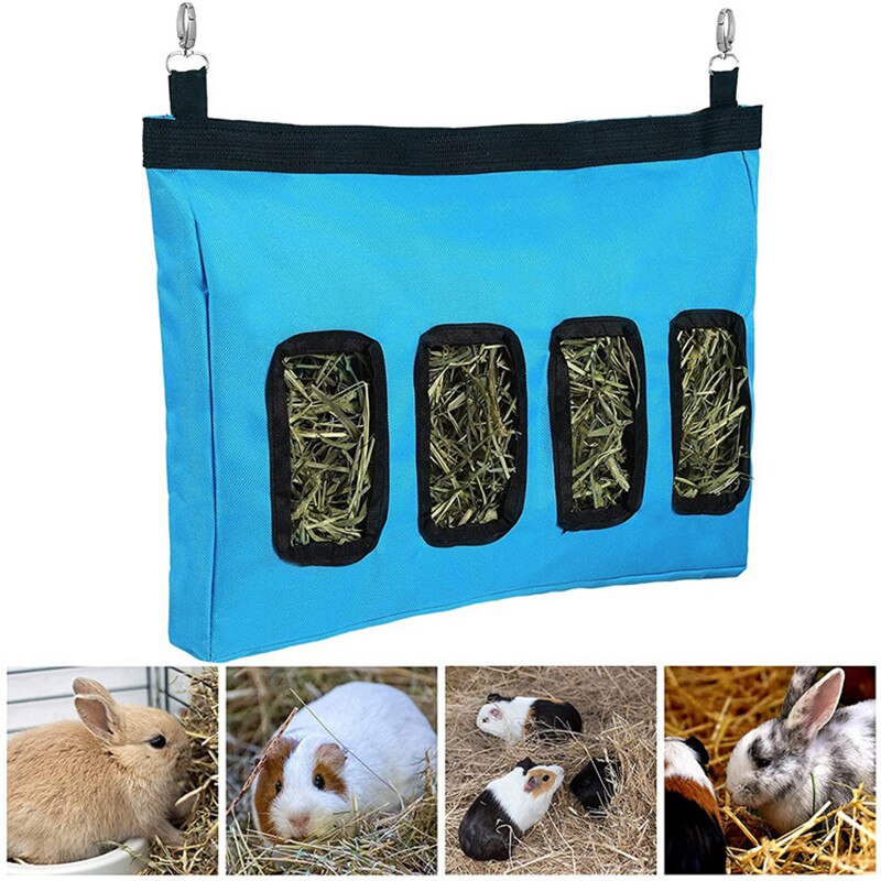 Alimentador de conejillo de indias y conejo Para mascotas, Bolsa de heno colgante, Bolsa pequeña, suministros Para mascotas, Bolsa Para Premios: Blue L