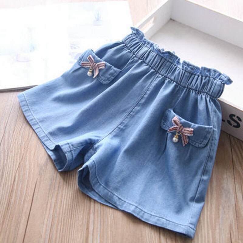 Abbigliamento per bambini pantaloncini di jeans per ragazze pantaloni estivi Bowknot per bambini pantaloni da spiaggia per bambini pantaloncini per bambini per ragazze adolescenti: bow dark / 6T-NO120
