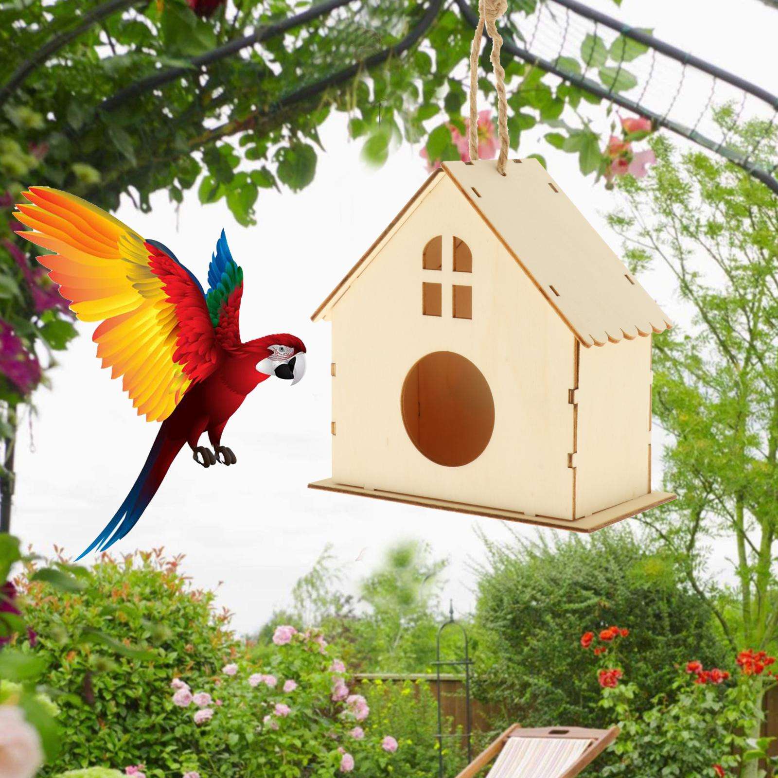 Natural Wooden Bird House for Birdwatching Garden Patio Hanging Birdhouse Paintable Birds Nest Wild Bird Feeder Home Decoration: style 2