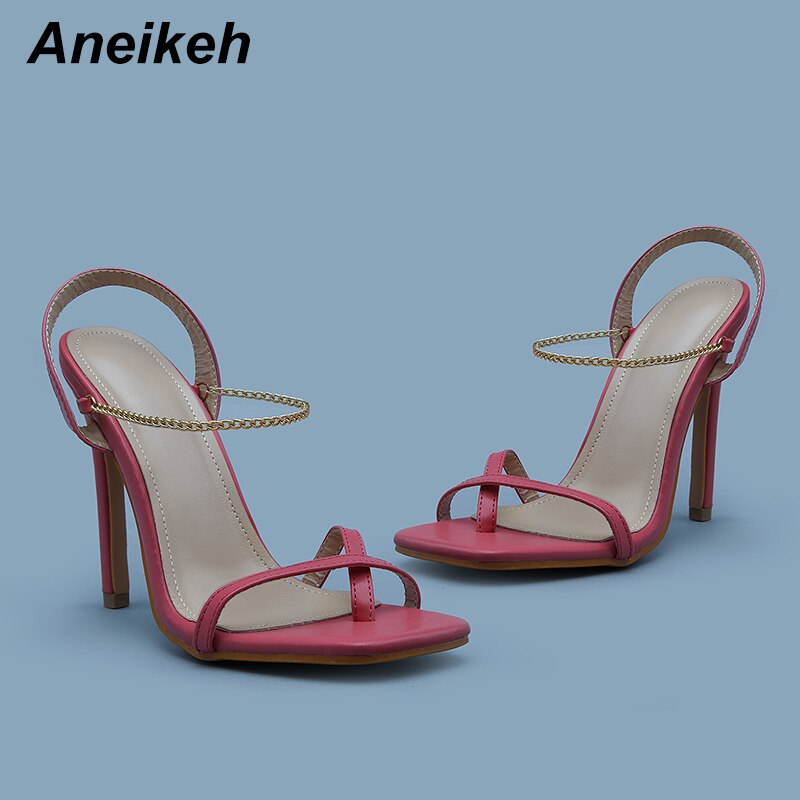 Aneikeh été femmes chaussures sandales de base peu profonde talons minces Slip-On dos sangle robe bout rond taille 35-40 blanc: red / 35