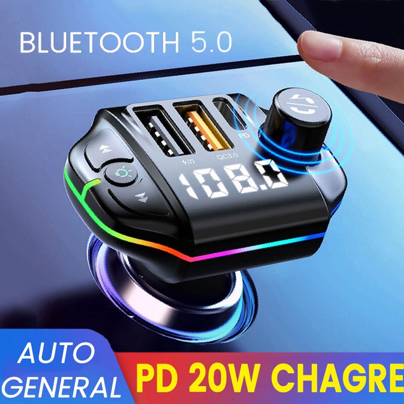 2022 Auto Fm-zender Bluetooth 5.0 Mp3 Speler QC3.0 Dual Usb Charger PD20W Handsfree Kit U Disk Lossless Muziek Zender