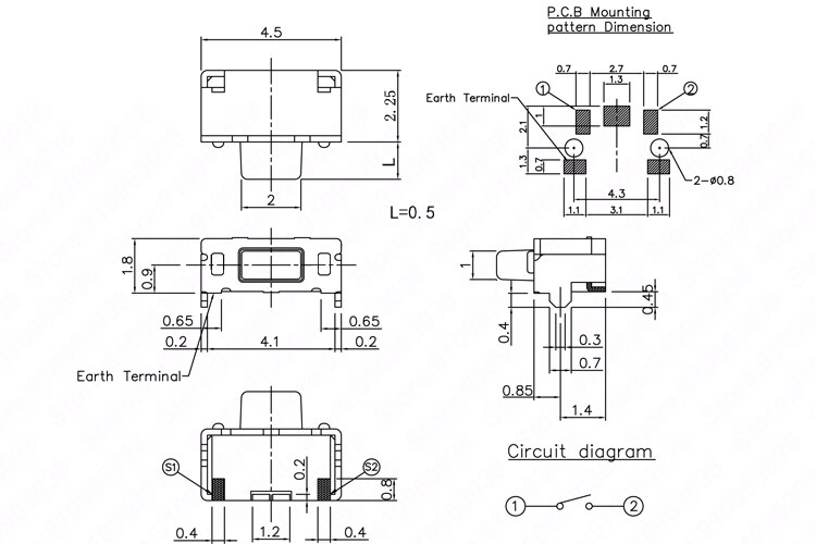50 Uds botón de teléfono pulsador lateral Micro botón Interruptor táctil de luz 2X4mm/3X6X3.5mm interruptor táctil momentáneo montaje SMD PCB