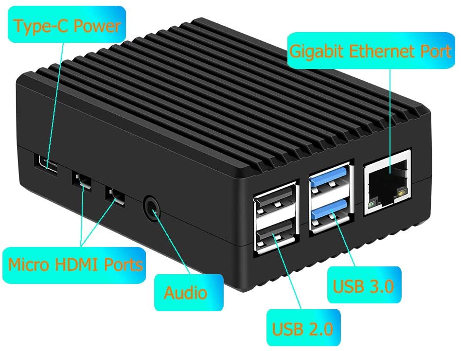 Raspberry pi 4 modelo b caixa da liga de alumínio do metal/dissipação de calor do cerco do metal do escudo refrigerando passivo com dissipador de calor para o pi 4b