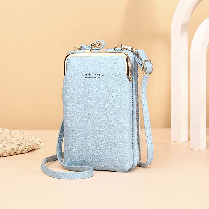 Kleine damen-umhängetasche aus pu-leder, Bote Tasche, mädchen-geldbörse, kartenhalter, reißverschlusstasche, Kupplung: Blau