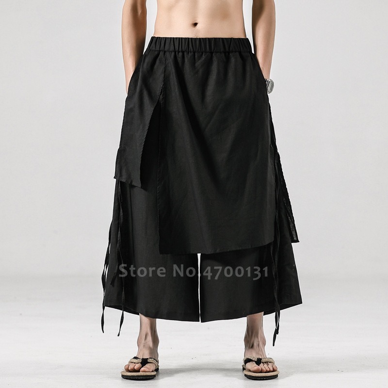 Japanse Samurai Mannen Katoen Linnen Ongedwongen Losse Rechte Broek Chinese Stijl Retro Broek Sport Bottoms Tai Chi Kung Fu Uniform
