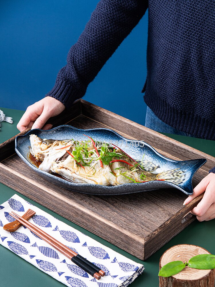 Fish Plate Ceramic Steamed Fish Plate Fish Plate Household Chopped Pepper Fish Head Special Plate Large Fish Plate