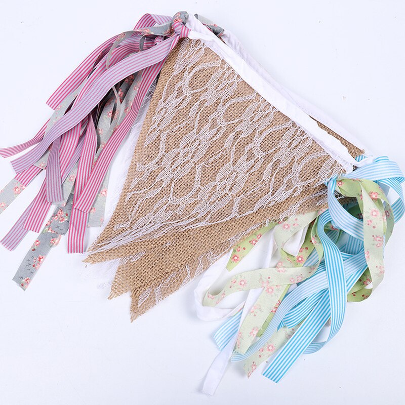 White Lace Cotton Fabric Banner Wreath Wedding Birthday Party Banner Photo Home Garland Decoration Exhibition