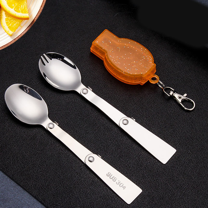 Haushalt küche tragbare löffel und gabel integrierte Dual-zweck klapp gabel löffel edelstahl küche zubehör