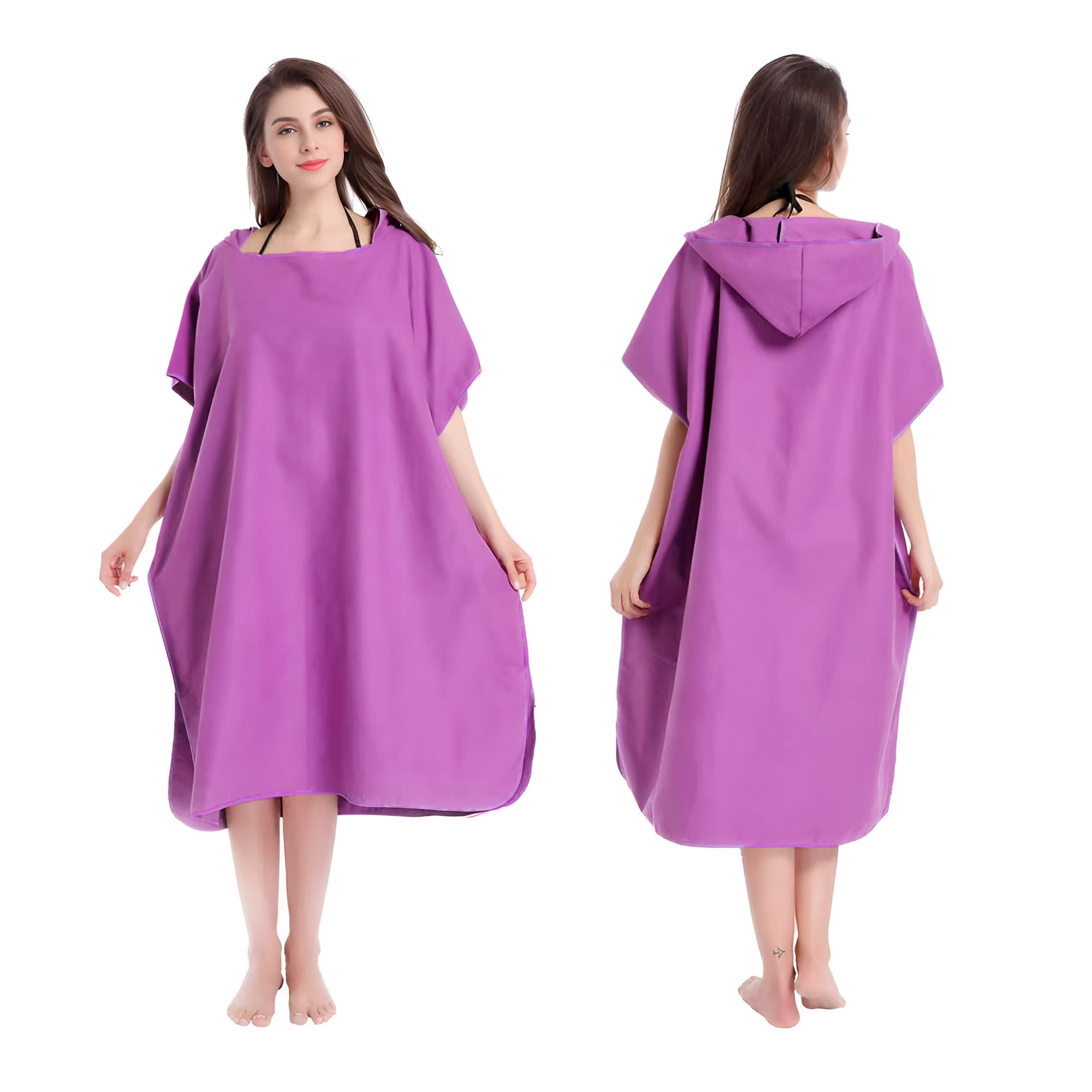 Mikrofaser-Kapuzenhandtuch für Männer und Frauen, Schwimmen, Strand, Reisen, schnell trocknend, Wickelmantel, Umhang, Badetuch, Bademantel, Surfen-Poncho, Sauna, Spielen: Lila