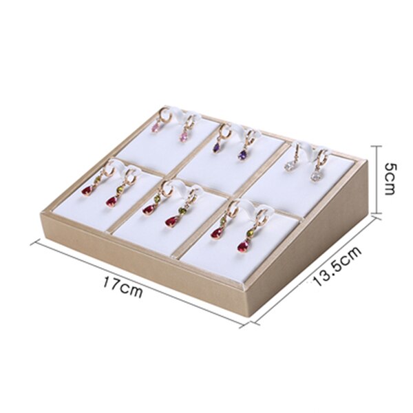 Bianco di Cuoio DELL'UNITÀ di elaborazione Anello Orecchini Con Perno Display Holder Showcase Del Braccialetto Del Basamento Del Vassoio Del Pendente Della Collana Della Catena Set di Gioielli Organizer Rack: 6 Earrings tray