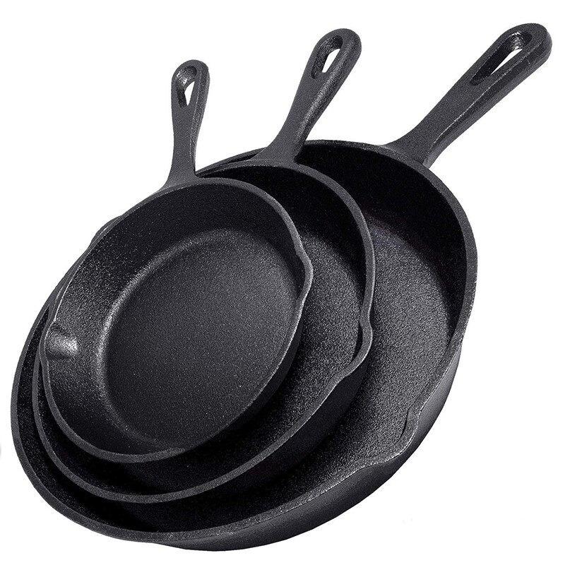 3pcs/Set Cast Iron Frying Pan Non-stick Skillet Kitchen Frying Pot Breakfast Pan Omelette Pancake Pot Induction Cooking Cookware