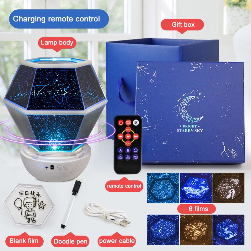 Romantische Roterende Sterrenhemel Star Projector Lamp Led Nachtlampje Sterrenhemel Planeet Magic Home Planetarium Universum Lamp: 01