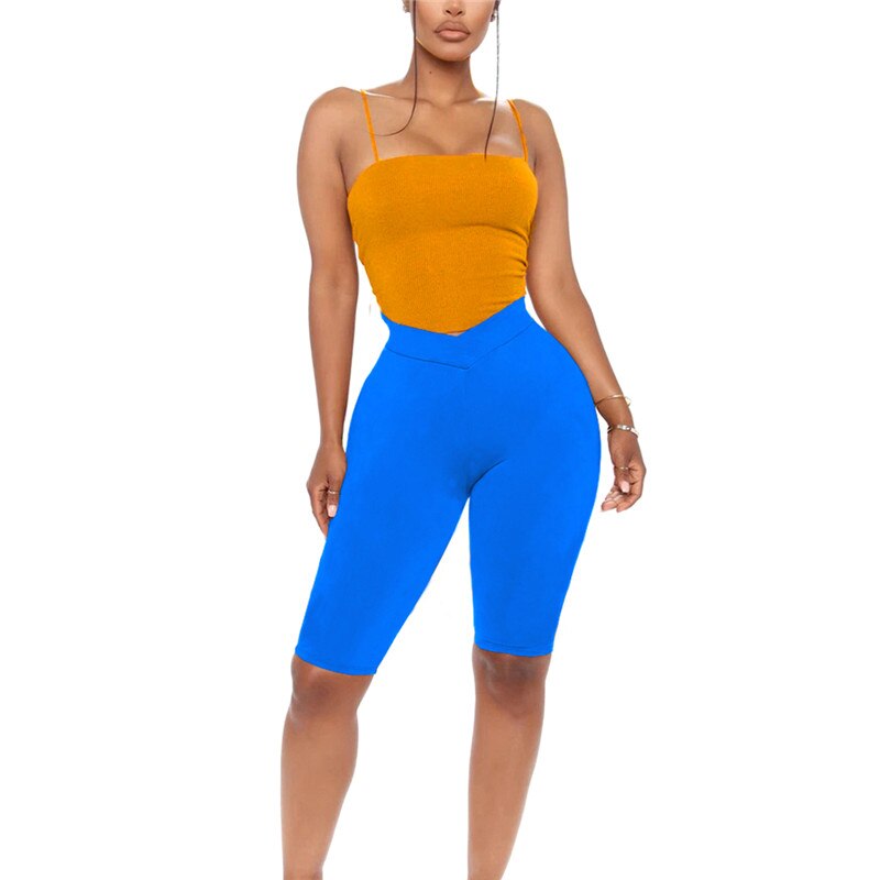 Kvinder stramme yoga shorts høj talje v-talje enkel ensfarvet blå sort træne sport motion sommer tøj: Blå / M