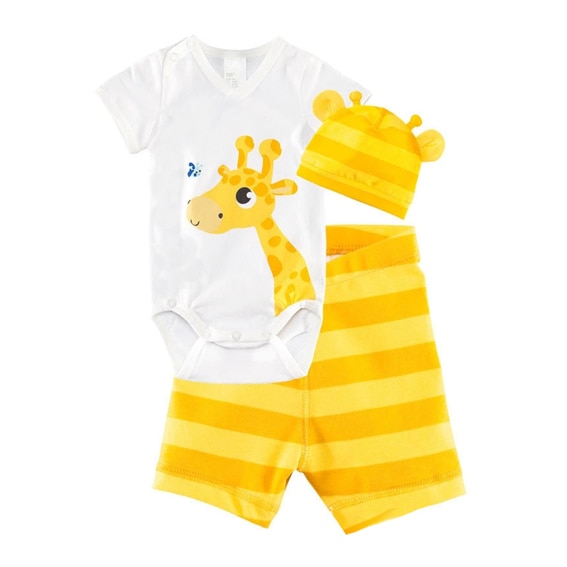 Babykleding voor jongens en meisjes, zomerpakje, rompertjes met dierenprint, gestreepte shorts met hoed, 3 sets babykleding, jumpsuits en jumpsuits