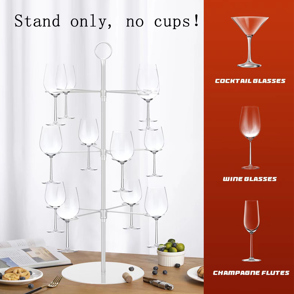 Cocktail Tree Stand 3 Tiers 12 Houders Hoogvoetige Cup Metalen Opknoping Rack Champagne Toren Stand Display Voor Drankjes Party: Light Grey