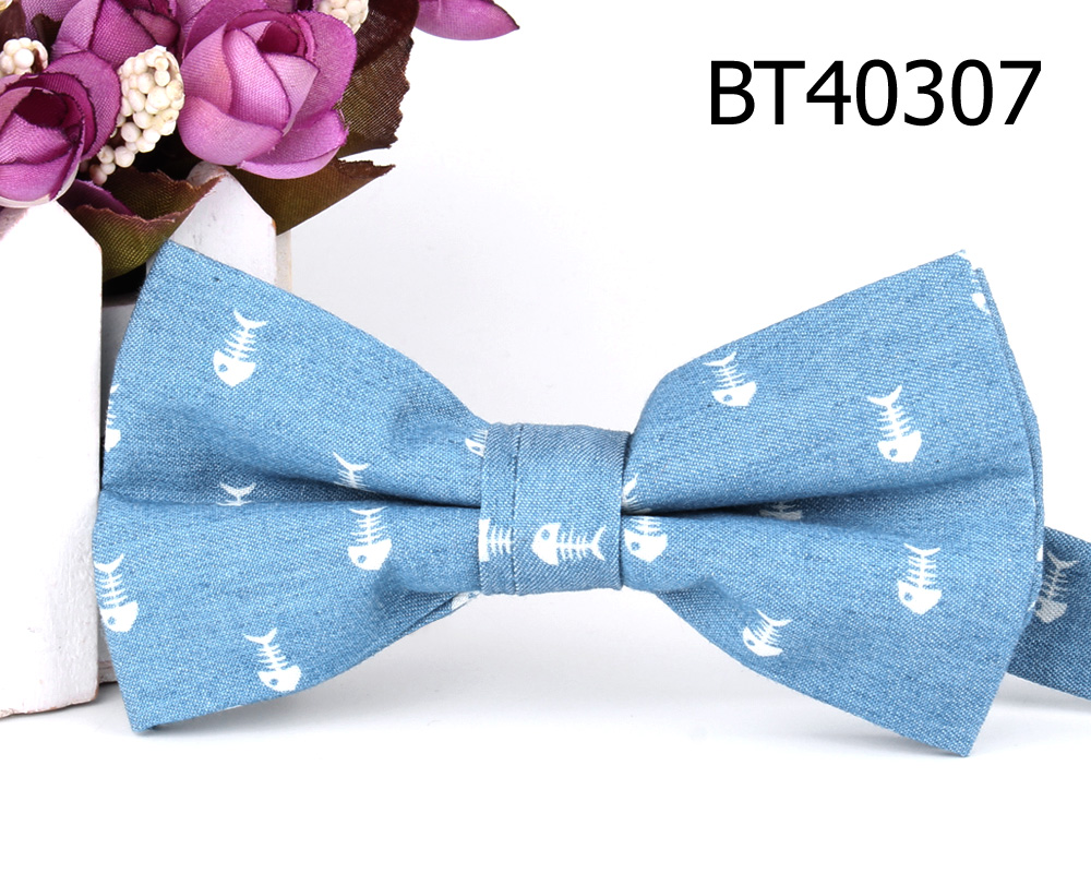 Nœud papillon en jean pour marié, pour homme et femme, cravate en Denim, bleu, motif Floral: BT40307