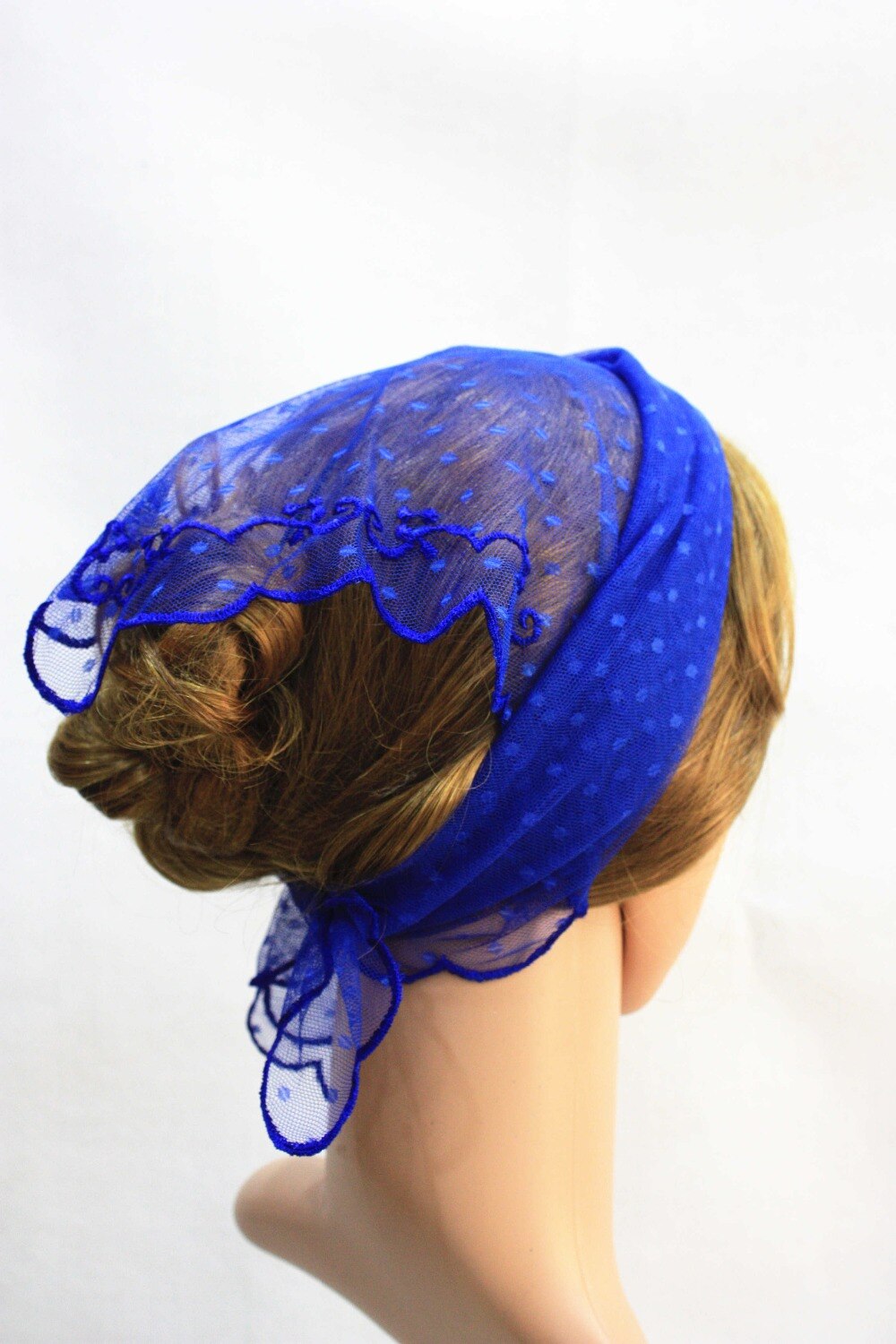 Blue Church Head Wear Coverings ,Catholic Chapel Veil Scarf ,Lace Headband Wrap,Wedding Veil
