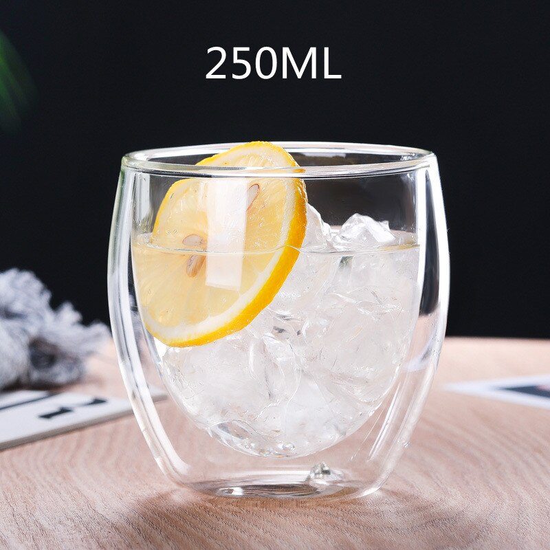 Juego de tazas de café con cristal doble, conjunto de vasos de vidrio para expreso, cerveza, té, whisky, hechos a mano, para beber: 1pcs-250ml