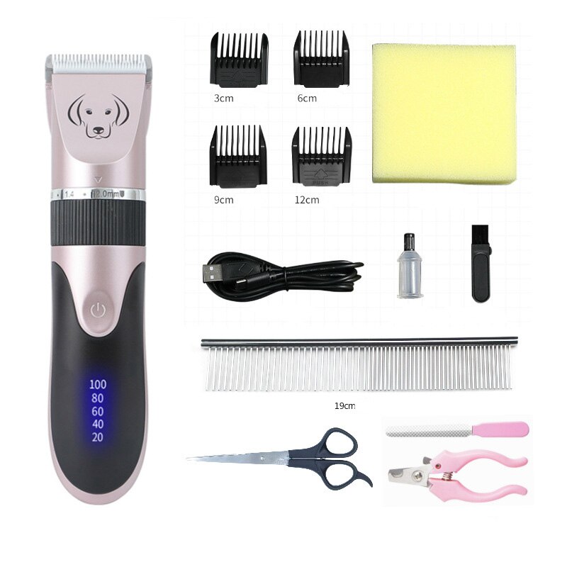 Pet Cat Hair Clippers Grooming USB Rechargeable Low-Noise Electric haircut Trimmer Shaver Set for Animal kit: Pink-C