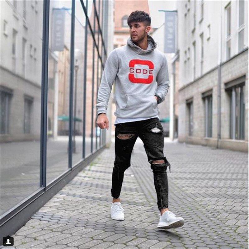 Streetwear Jeans Vintage Blauw Kleur Enkel Broek Skinny Vernietigd Ripped Jeans Gebroken Hip Hop Jeans Mannen Punk broek