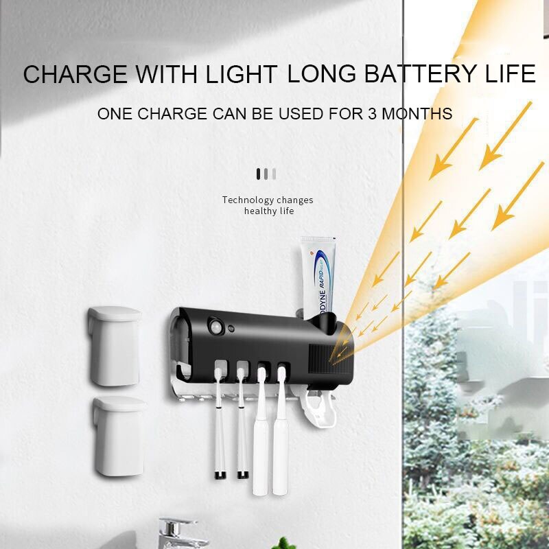 Solar Energy UV Toothbrush Holder Double Layer Punch-free Sterilizer Automatic Toothpaste Dispenser for Bathroom Accessories