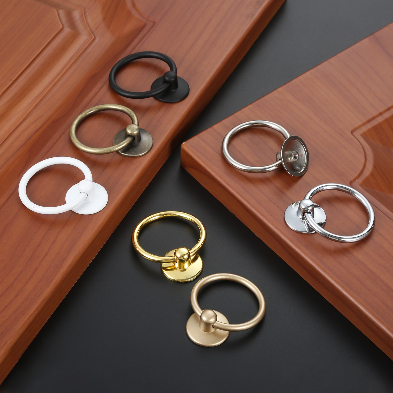 5 teile/satz Ring Knopf Einzigen Loch Metall Griff w/schraube Pull Decor Ktichen Schublade Schrank Gold Silber Schwarz Weiß antike Bronze