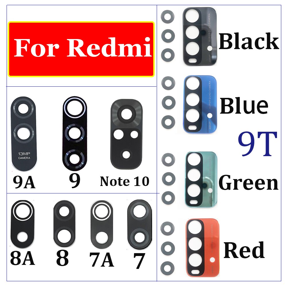 2 uds, nueva lente de cristal de cámara trasera probada con pegatina para Xiaomi Redmi 12C 9T 9C 9A 6 6A 7 7A 8 8A 9 Note 10 Pro 10S