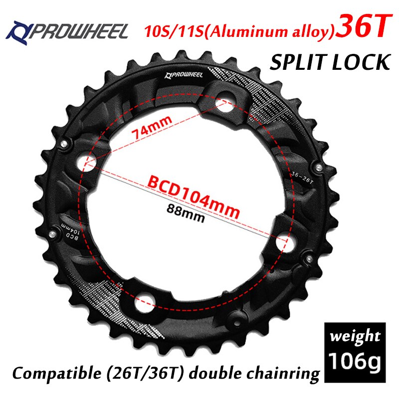 Prowheel Mtb 64/104BCD Dubbel Kettingblad 2*10/11 Speed Fietsketting Ring 26T 28T 36T 38T Mountainbike Kettingwiel Mtb Crankstel: 36T AL for 26-36T