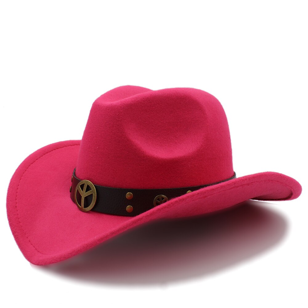 Men Wool Hollow Western Cowboy Hat for Gentleman Cowgirl Jazz Equestrian Sombrero Hombre Cap Size 56-58cm: Rose red
