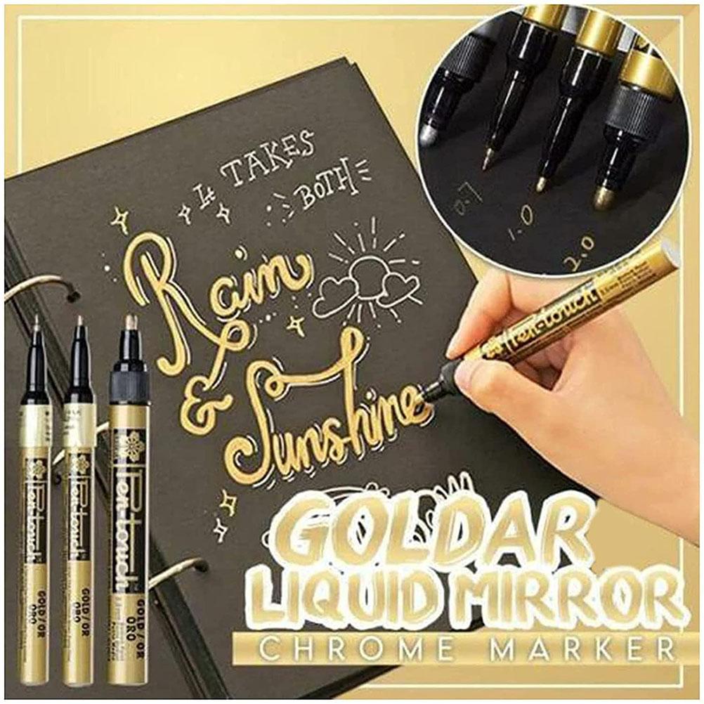 3Pcs Liquid Mirror Chrome Marker Gold Chrome Silver Model Gloss Paint Marker Pen