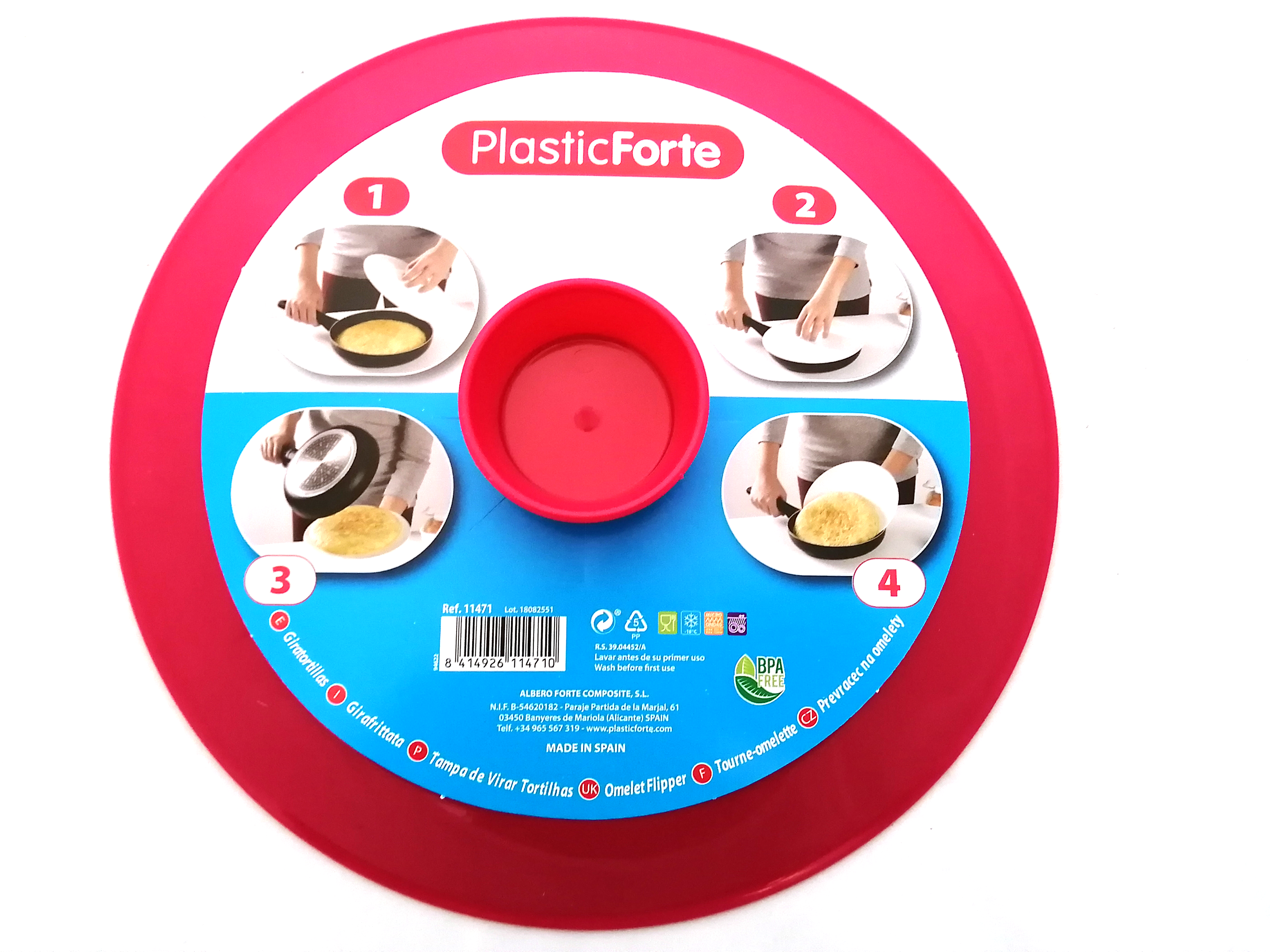 Tapa Volteatortillas Dar Vuelta Gira Tortilla Patata 25,5 Cm Alimentos Sartén Bandeja Recipiente Comida Libre BPA: Rojo